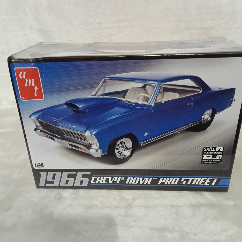 AMT 1966 Chevy Nova Pro Street 1:25 Scale Model Kit AMT636 Blue Skill 2 NEW
